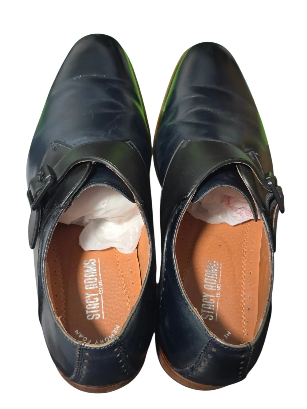 Stacy Adams Men's Ink Blue/black Leather Monk Strap Dress Shoes Size 9.5